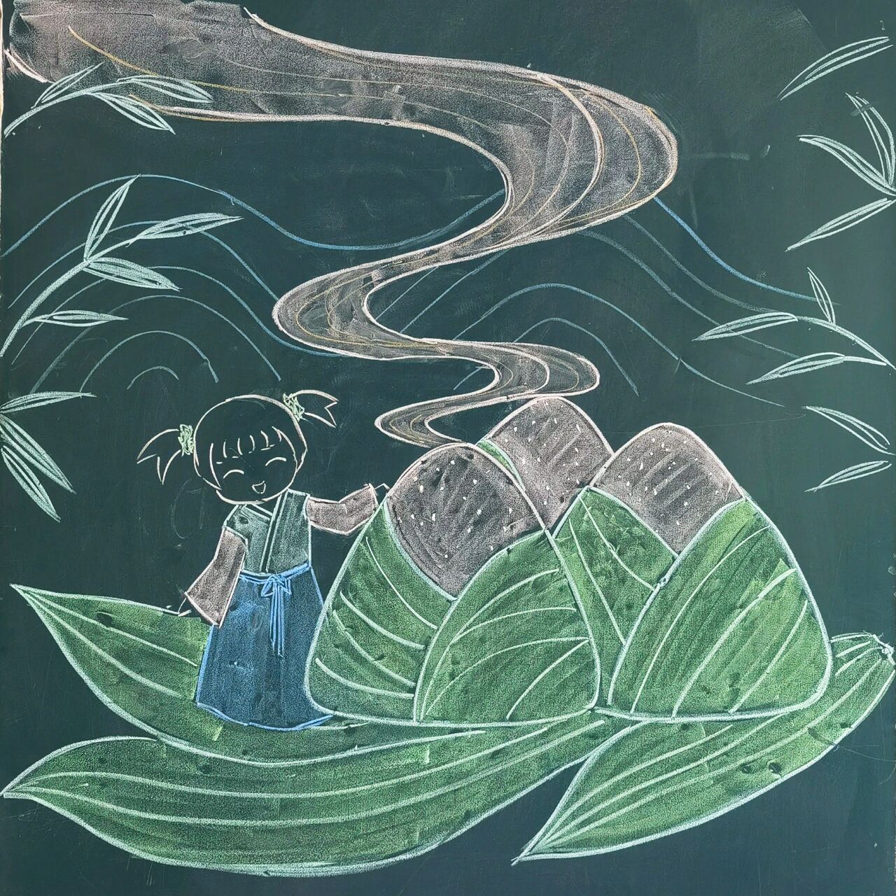 黑板报粉笔画|端午节|粽子飘香(1) 参考图片来自百度图库