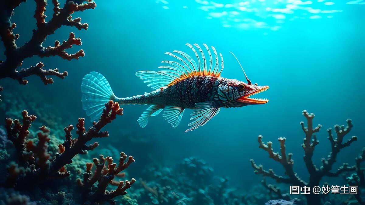 它细长的身体在漆黑的深海中灵活穿梭,自带的发光器忽明忽暗,好似来自