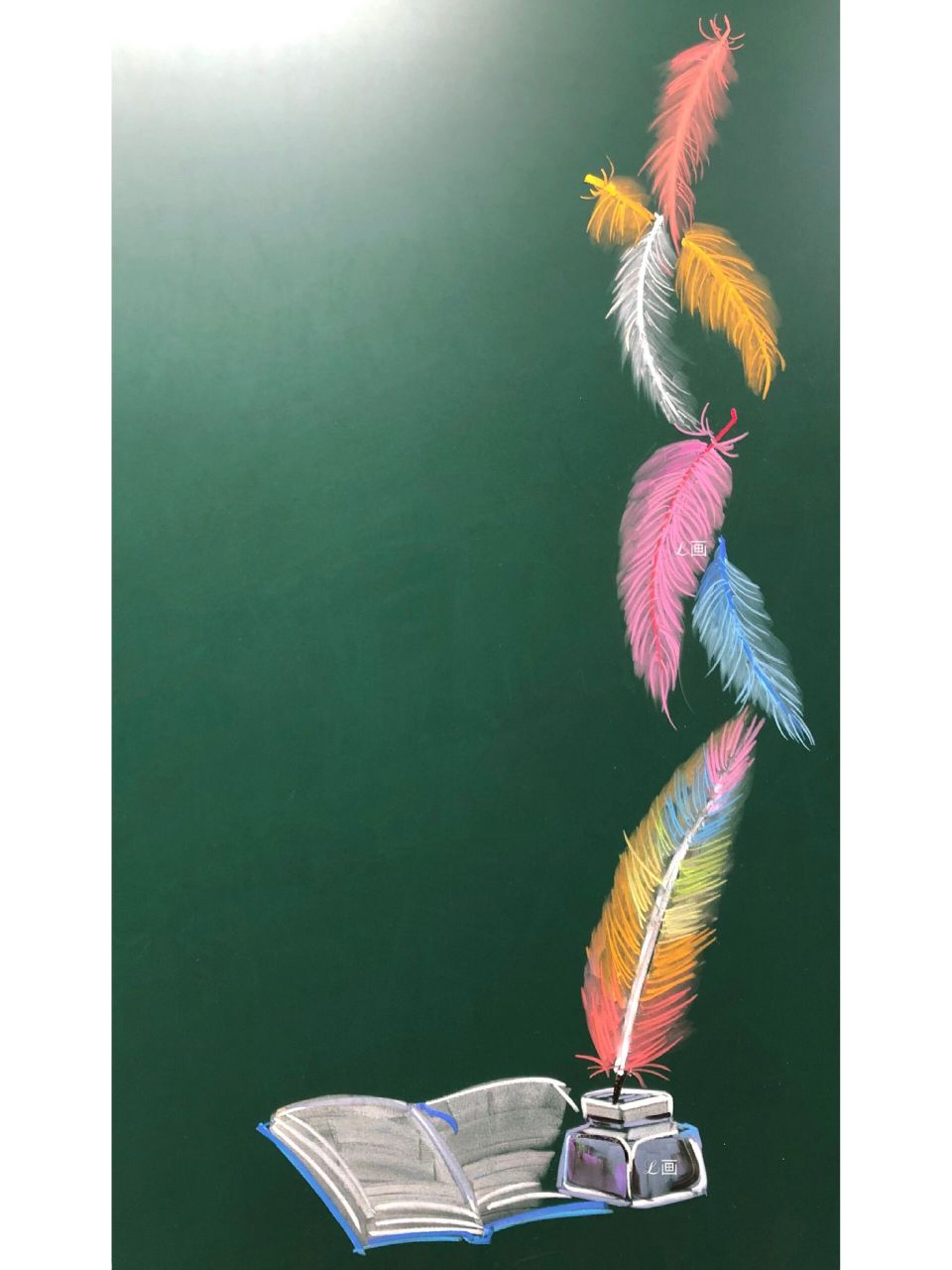 粉笔画一黑板报边框 羽毛             9215止搬运,临摹可,发表请