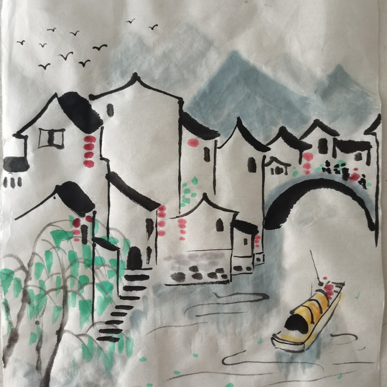 [害羞]适合6岁以上的小朋友学的儿童水墨画 课程主题:《江南水乡》