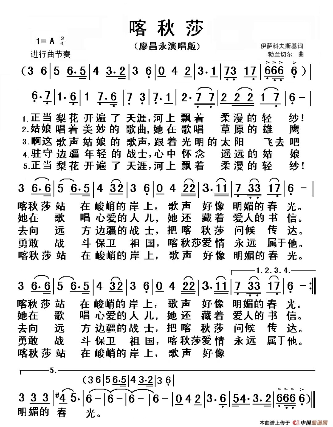 《喀秋莎》简谱