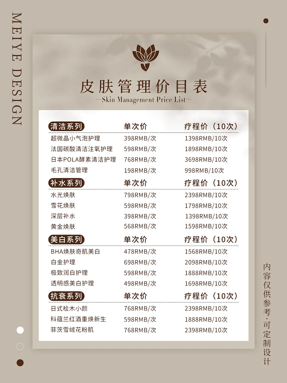 美学设计丨皮肤管理丨价目表 美容院价格表 美业设计 美业海报 价目表