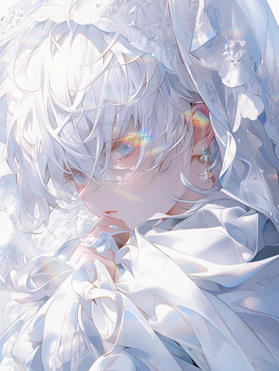 白发少年|【动漫头像】 闪闪发光94 #白发# #头像约稿# #少年#  #ai