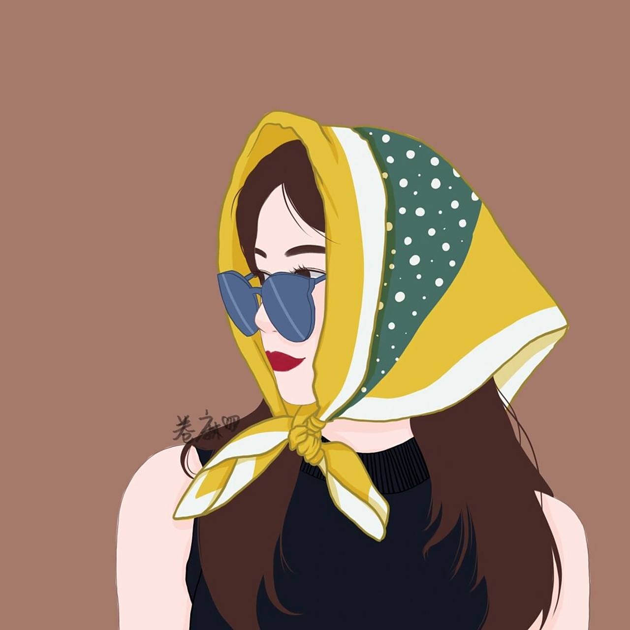 插画头像 |包头巾戴墨镜的女生 坚持日更 "我甚至无法亲吻你的骨灰