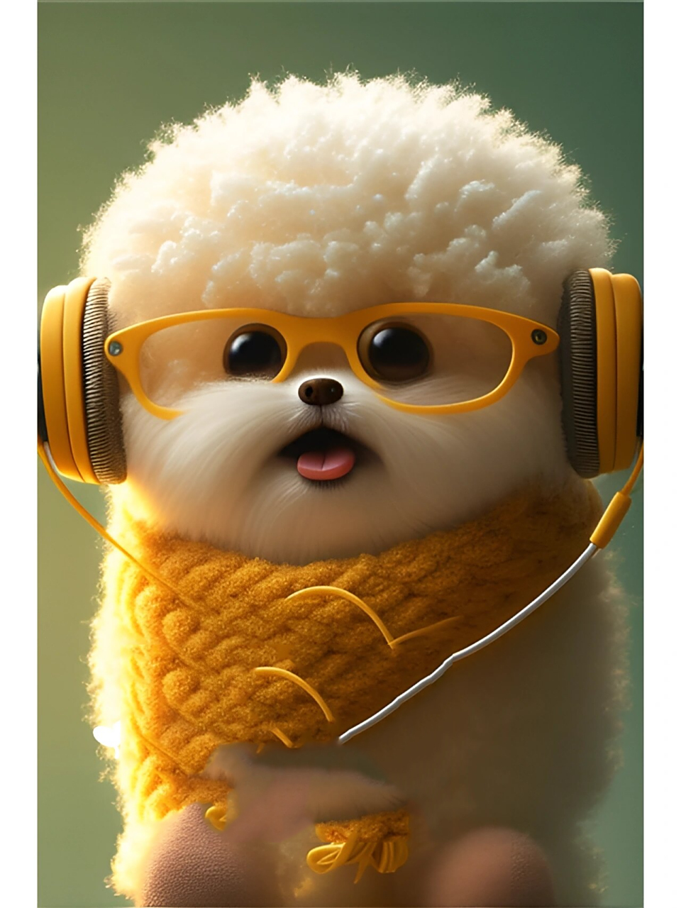 戴耳机听音乐的童话狗狗