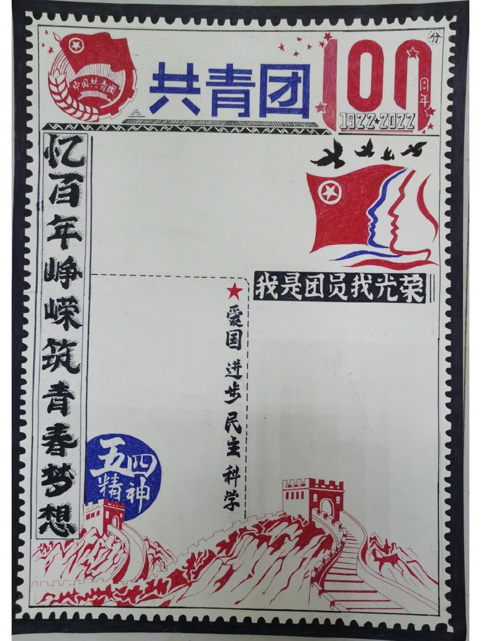 共青团100周年手抄报 忆百年峥嵘,铸青春梦想.