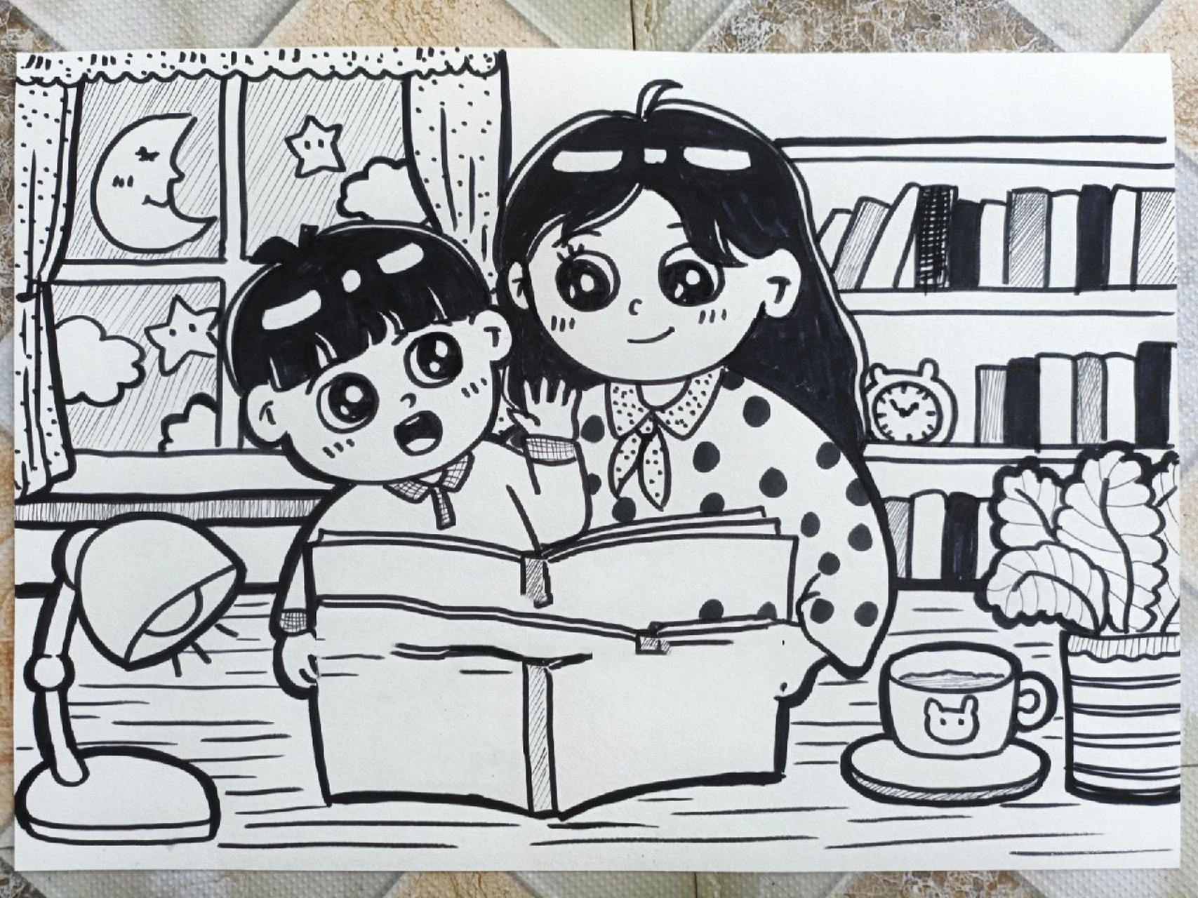 主题画《我爱阅读》《亲子阅读时光》 幼儿考编主题画|世界读书日