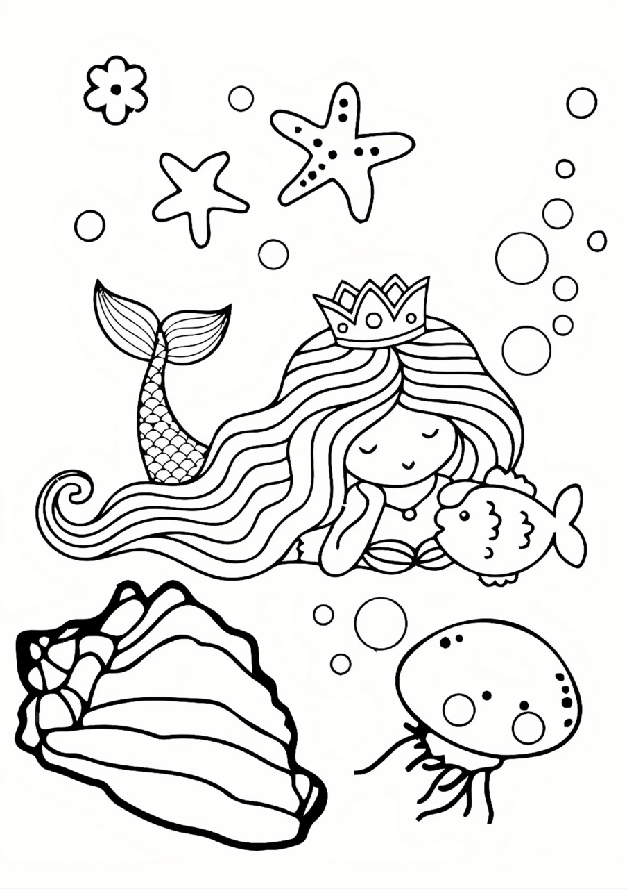 美人鱼简笔画|11张线稿涂色素材 美人鱼简笔画|11张线稿涂色素材