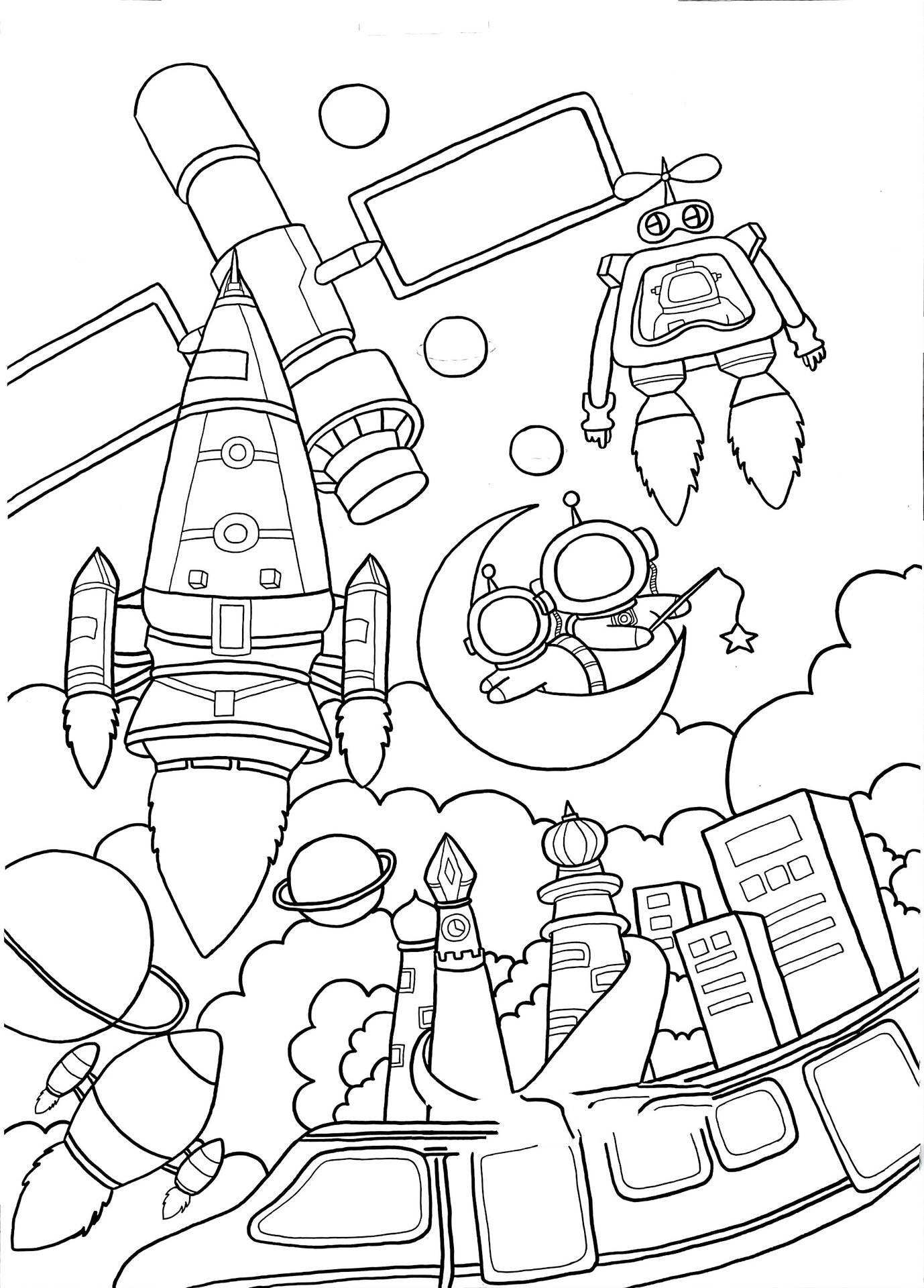 未来科技主题绘画 | 4k漫画线描版