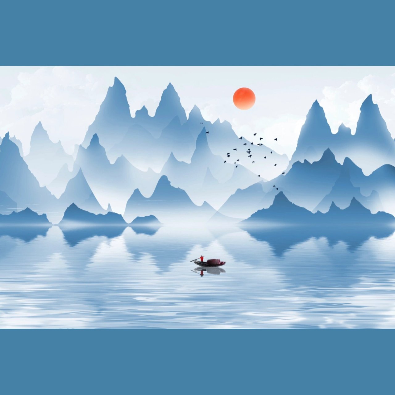 意境幽远的中国风山水画插画 90对中国风的素材真的是没有抵抗力 无