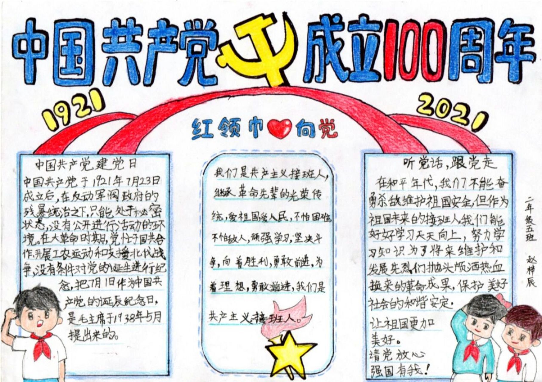红领巾,心向党,庆百年光辉历程手抄报 说一说我们手抄报的思路 接到手