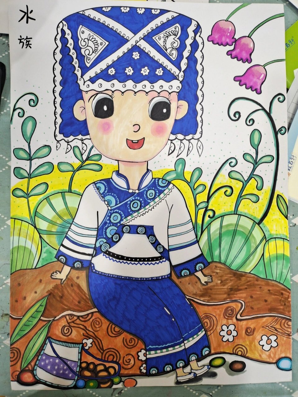 儿童画:水族姑娘 新年第一幅画:临摹一幅水族姑娘