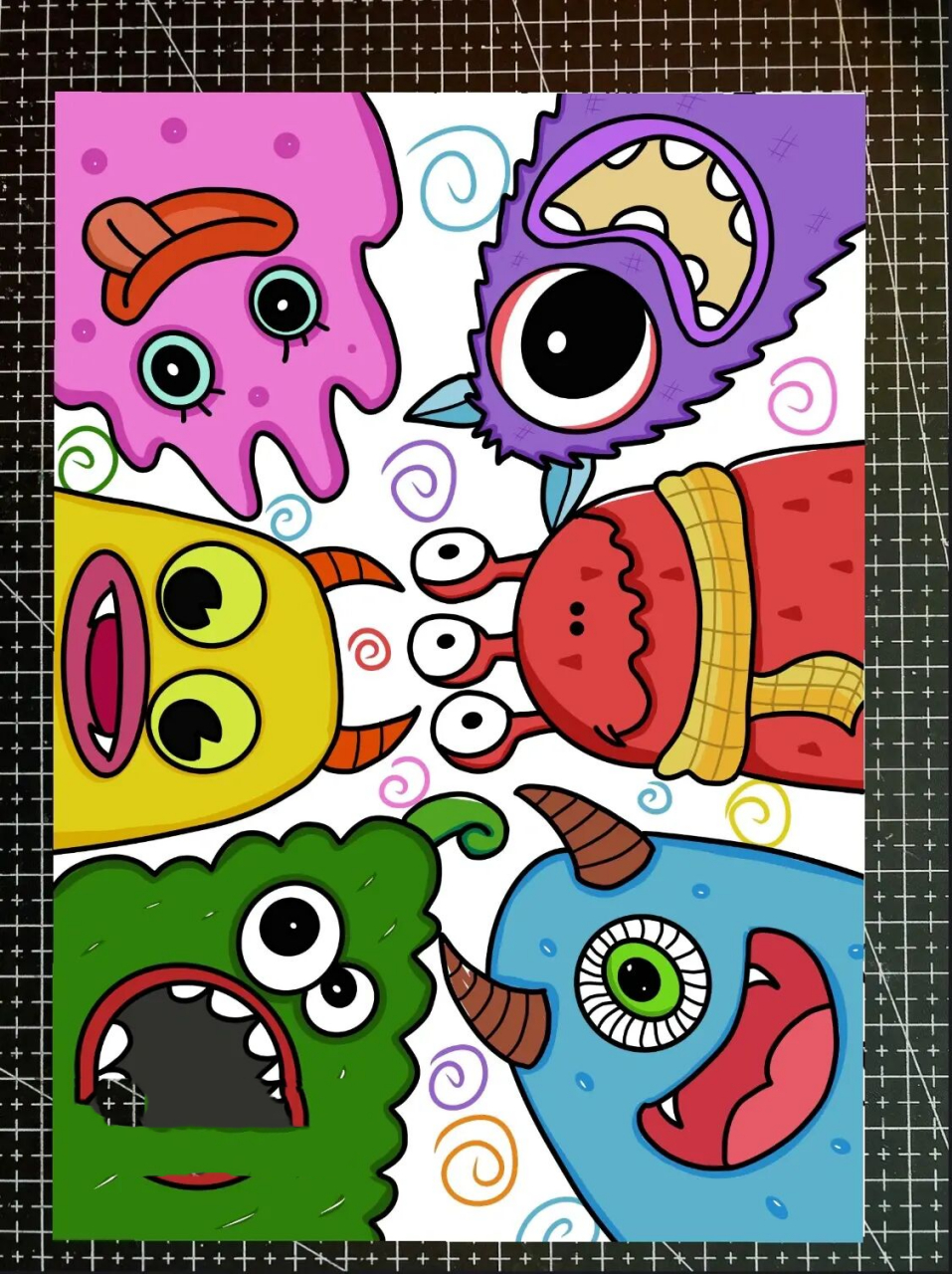 打卡63/100儿童画 《小怪兽》高清(附线稿) 尺寸