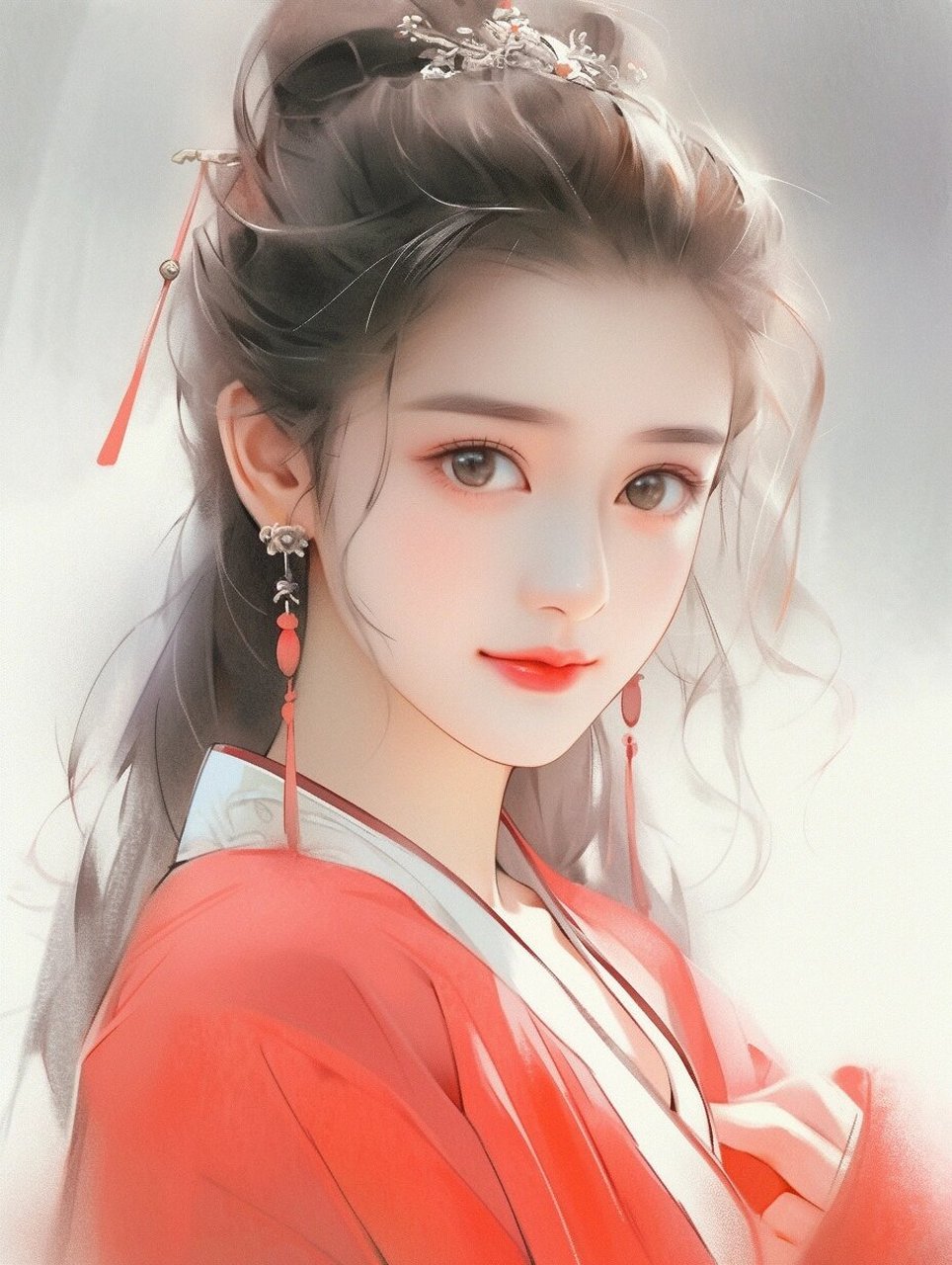ai绘画|古风女生|红衣 繁华如三千东流水,我只取一瓢爱了解.