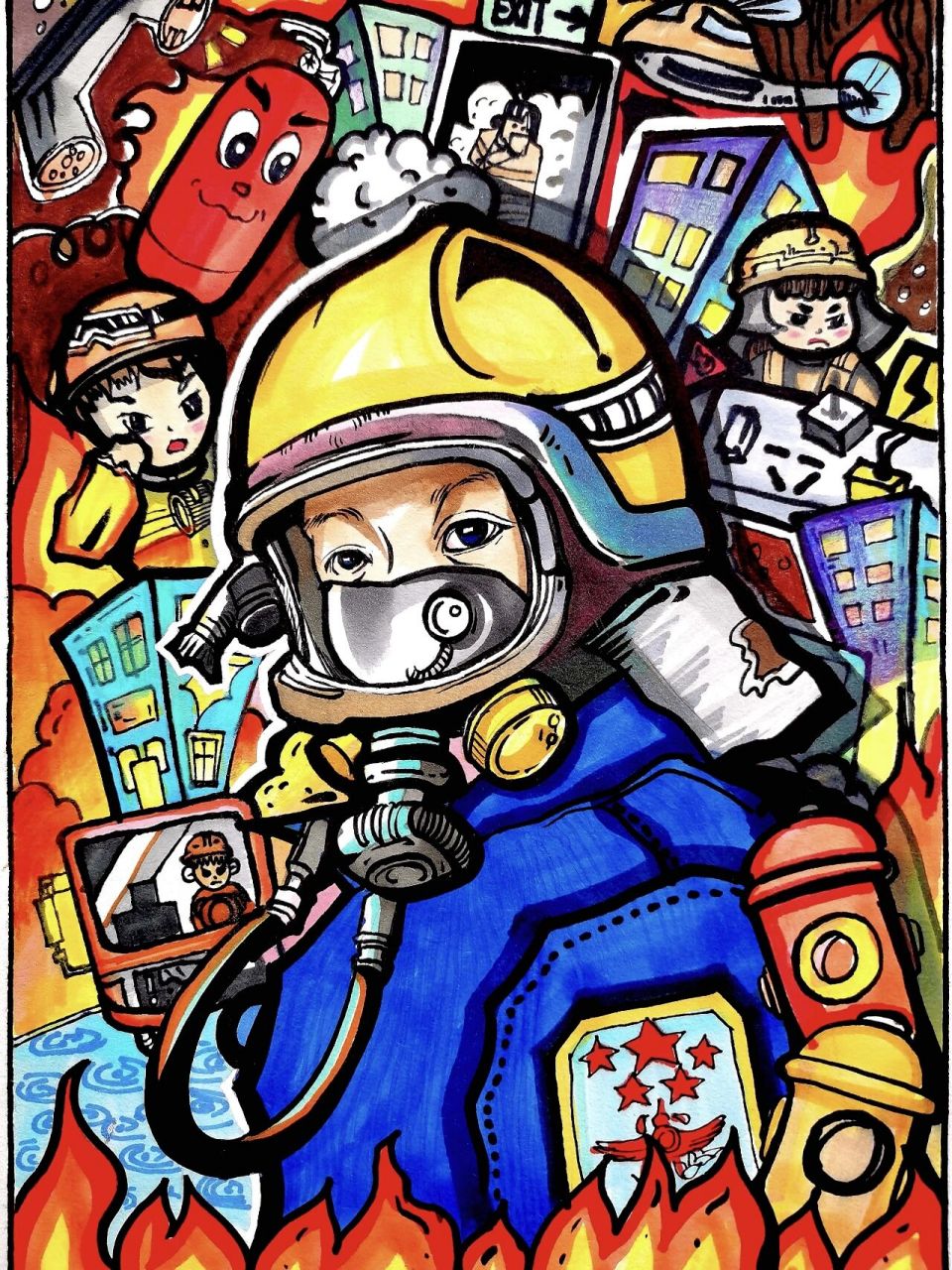 画一张消防漫画图片