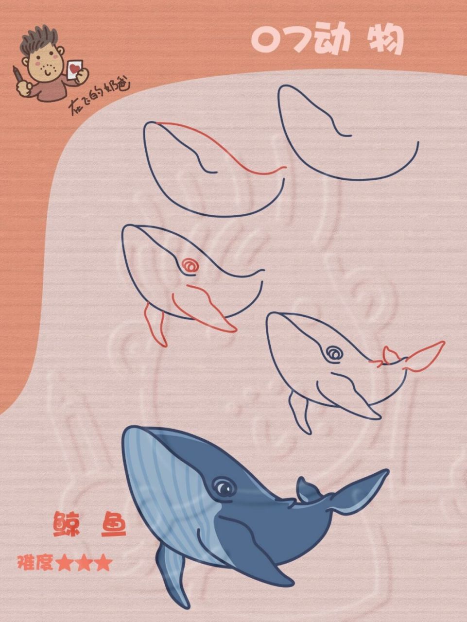 鲸鱼 简笔画 鲸鱼可是很大的哦,想体现巨大的动物通常眼睛画的小一些