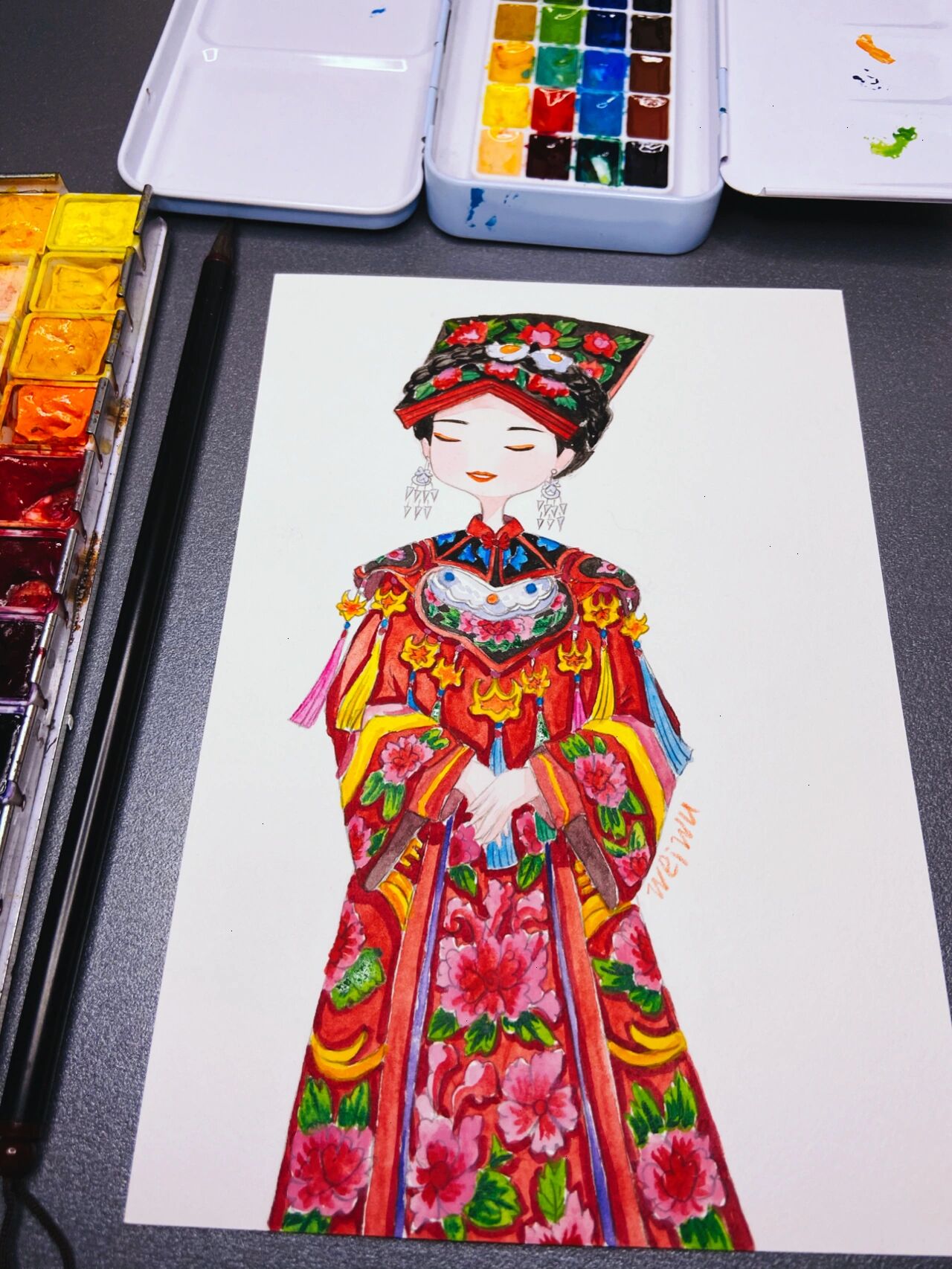 插画羌族 可爱系列的羌族小姑娘,绘画过程有点长,喜欢的请慢慢欣赏