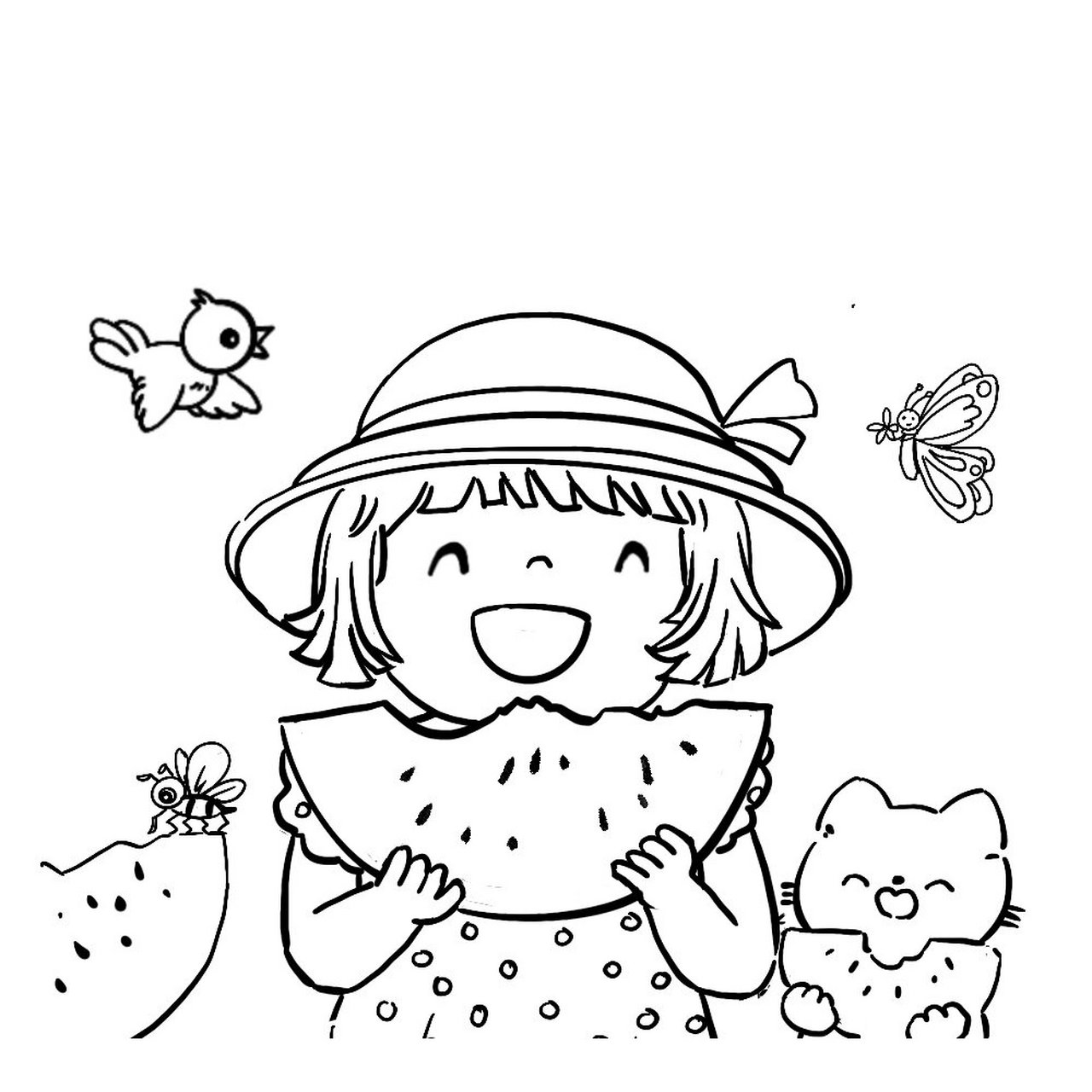 《吃西瓜》儿童画,夏天与西瓜最配哦…… 夏天儿童画的主题一定离不开