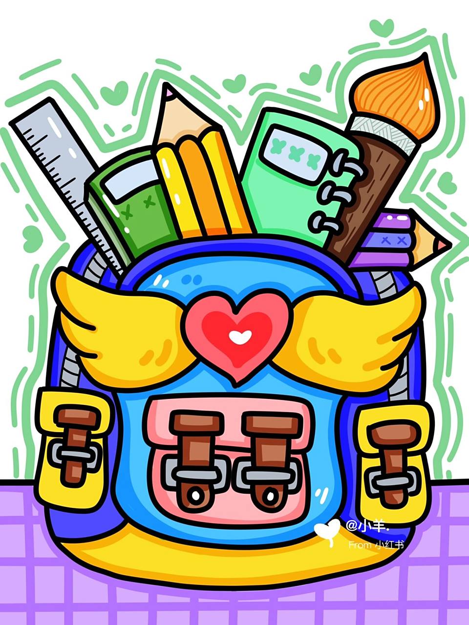 书包94儿童创意画 儿童画 简单 9615线稿 #创意美术儿童画# #简