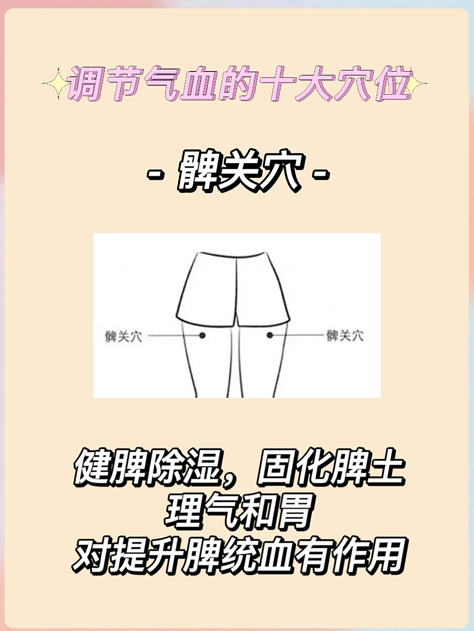 补充气血的十大穴位,十大补血穴位为你改善 07髀关穴 位置:在股前区