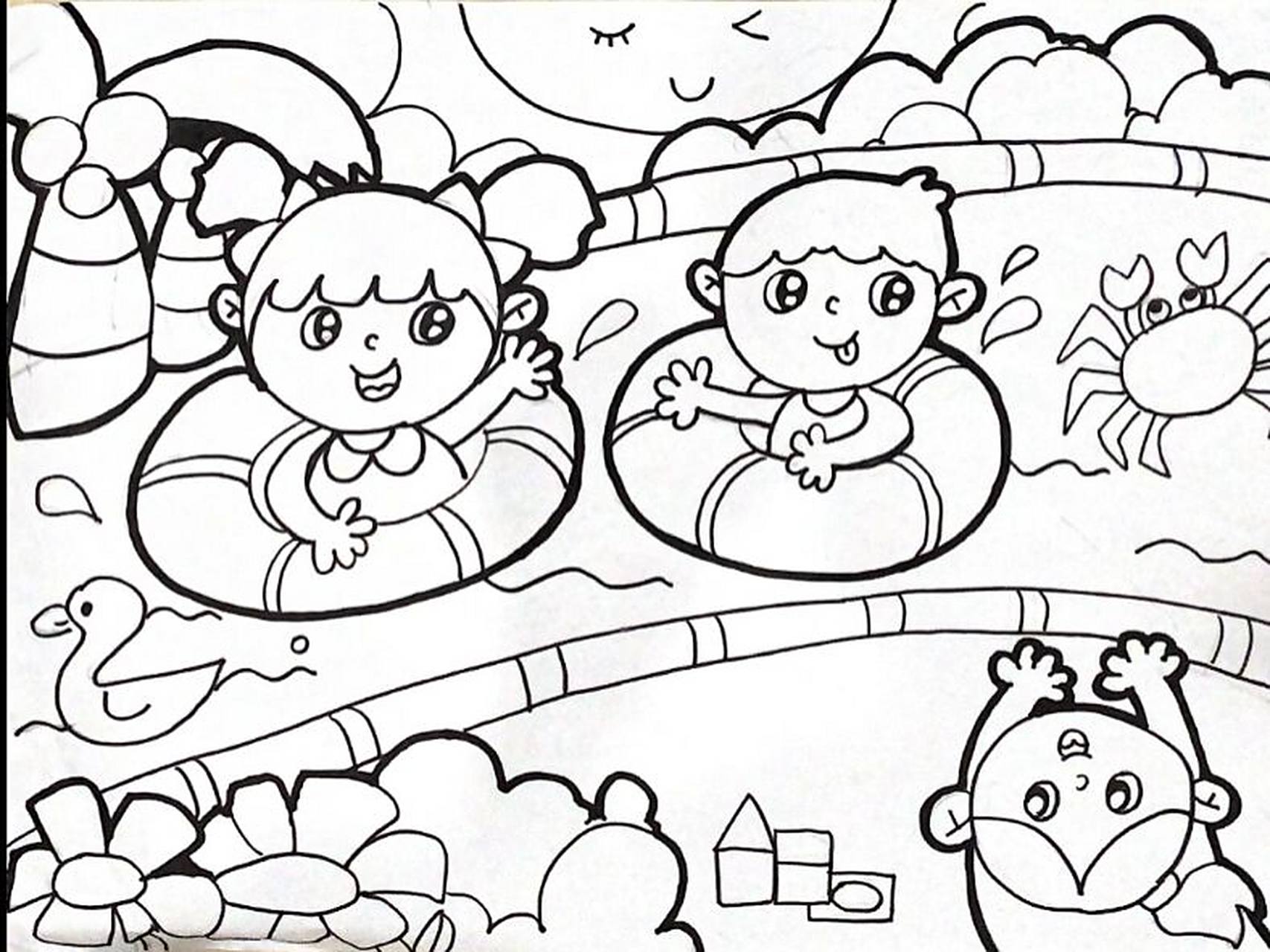 笔画 黑白画 主题画 炎热的夏天 我爱干净 我爱劳动 春游 快乐的一天