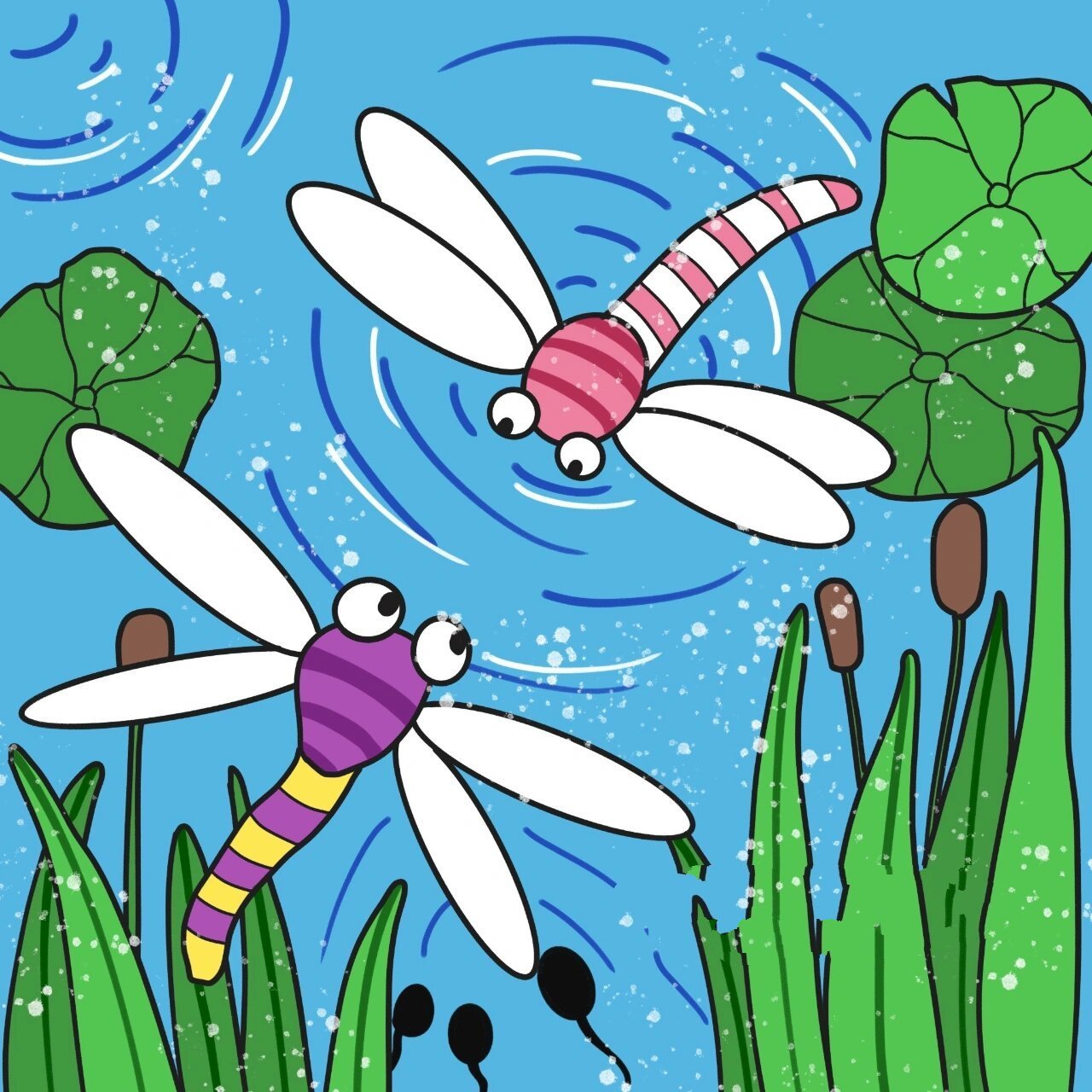 每周一张儿童画/蜻蜓/6-9岁零基础可临摹 蜻蜓点水,适用于一年级左右