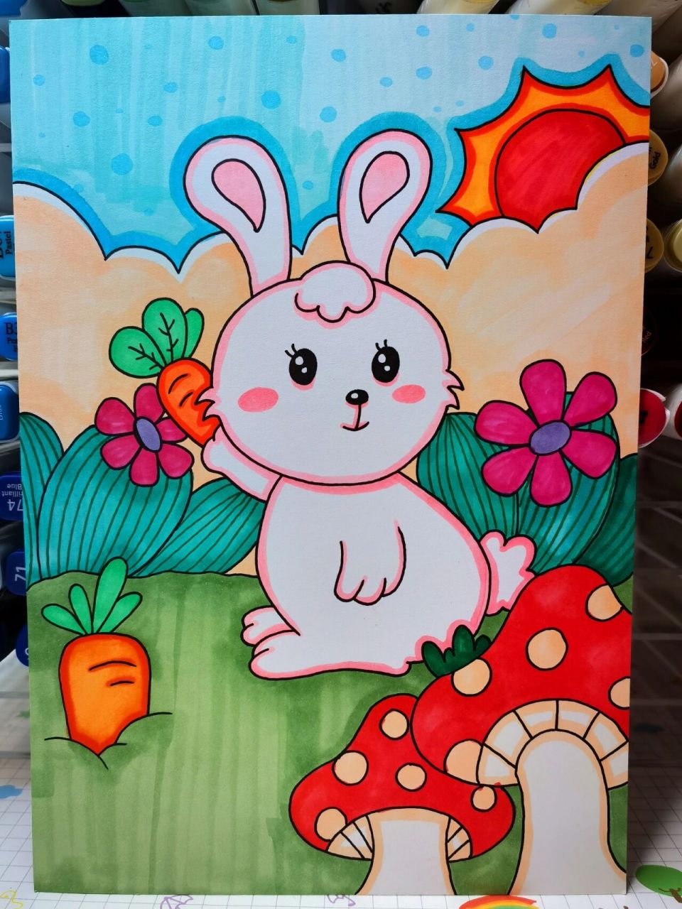 小白兔动物手绘插画儿童简笔画教程