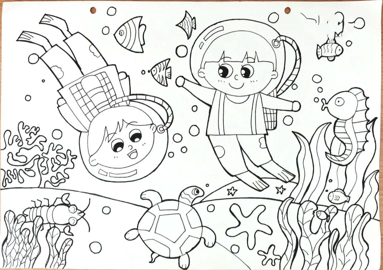 儿童主题画简笔画《大海里的世界》