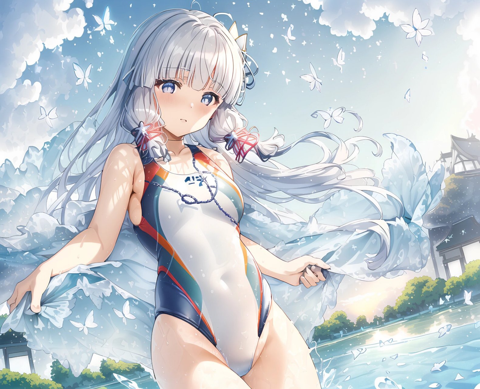 动漫美女-v8(神里绫华)泳衣 这次神里小姐海边玩水换身泳衣了