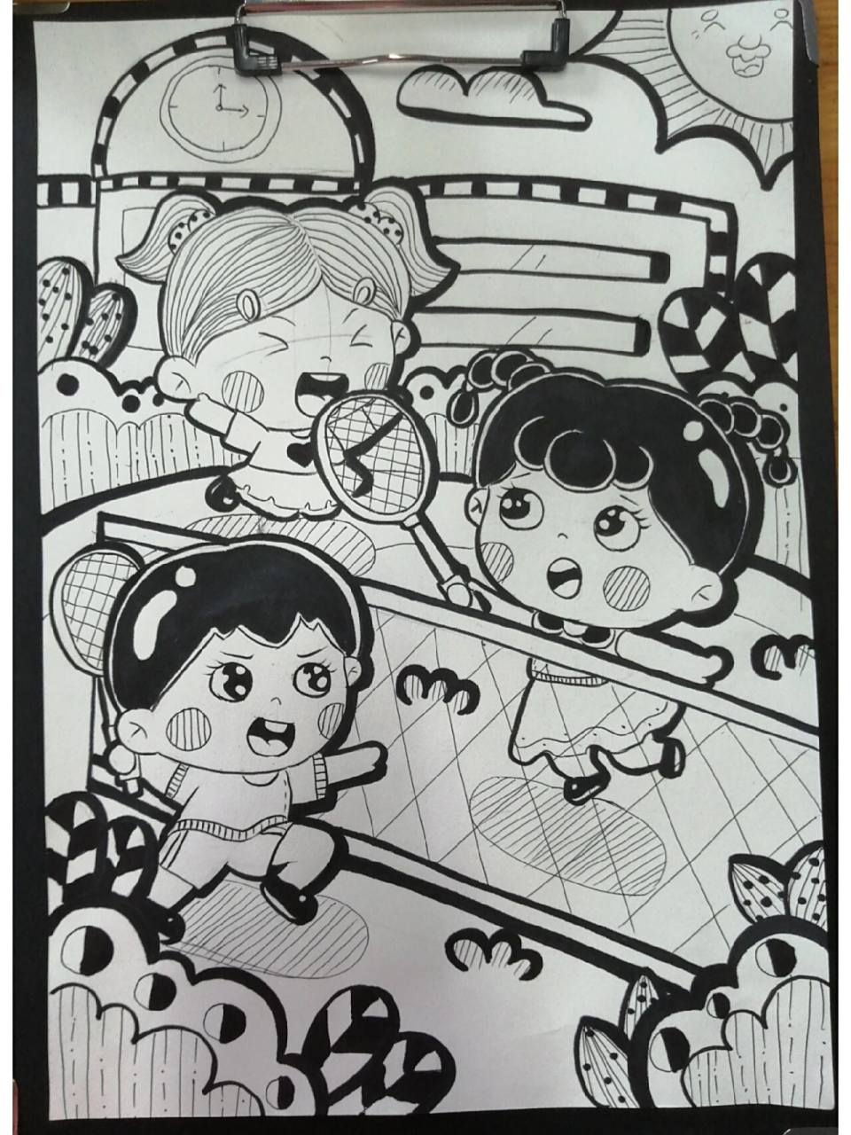 儿童主题画《我爱运动》 《运动场上》《打羽毛球》 羽毛球我也不知道