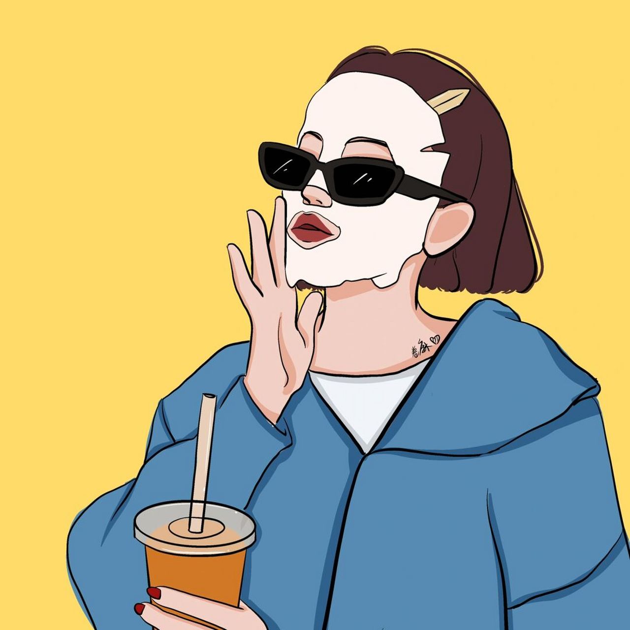 插画 | 头像 | 敷面膜女孩长发续集之短发 有的小姐妹要短发的敷面膜