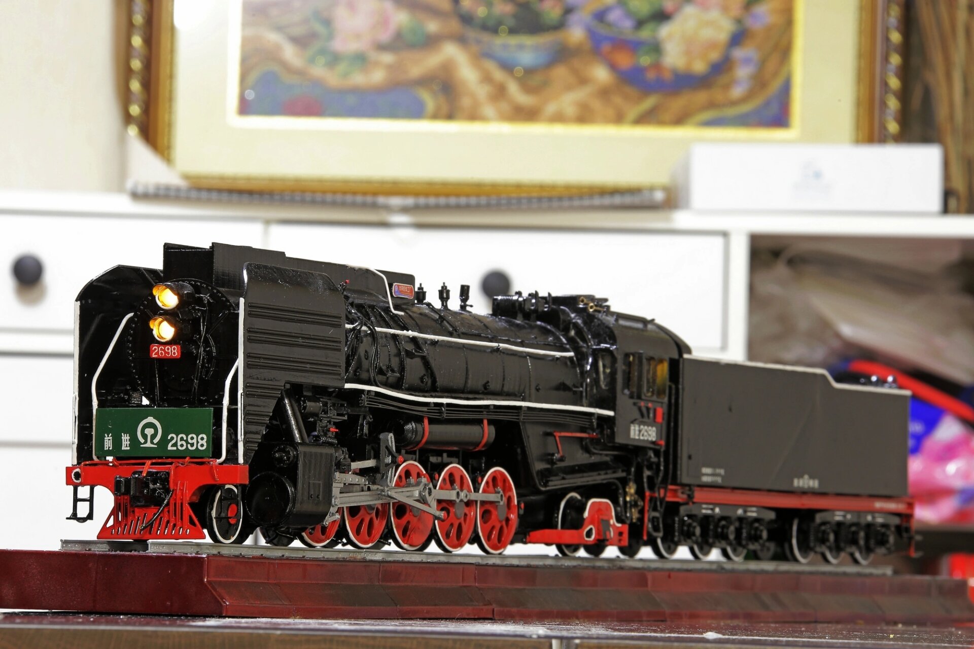 自制蒸汽机车模型      	 自制1:35前进型蒸汽机车静态模型 	 可接