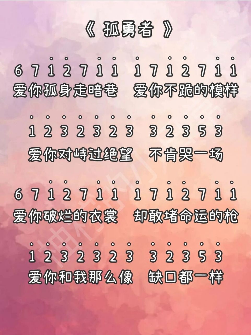 拇指琴卡林巴|《孤勇者》陳奕迅 簡譜 愛你孤身走暗巷 愛你不跪的模樣