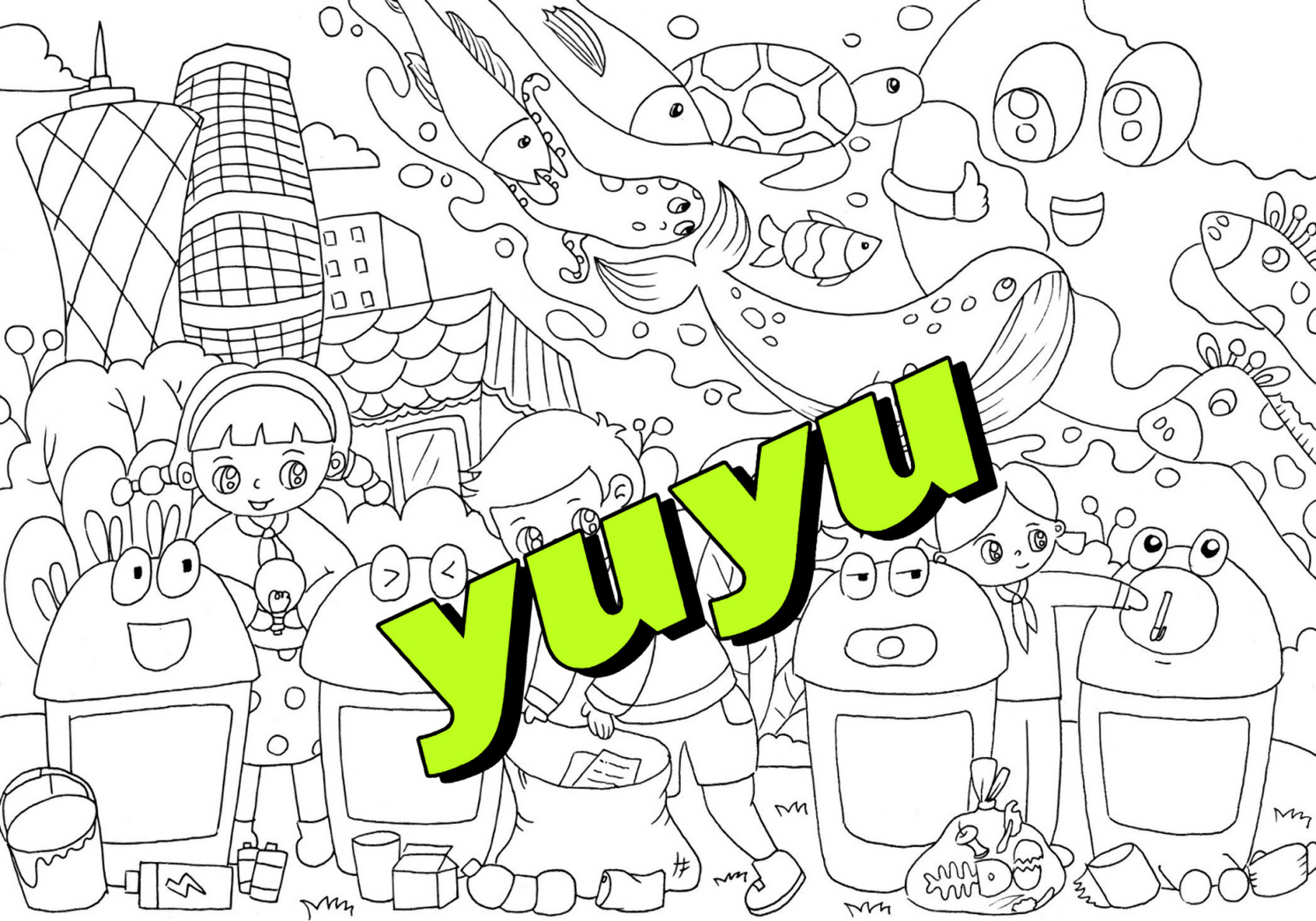 儿童画##绘画比赛##马克笔# #动物##生活垃圾分类# #分类垃圾桶