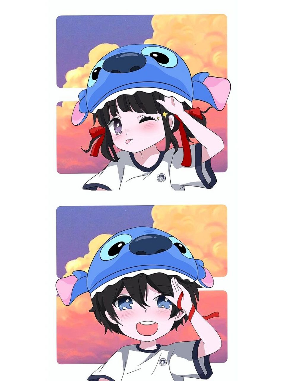 给头绳cp也安排上史迪仔帽子 好可爱哈哈哈哈 #动漫头像# #可爱头像