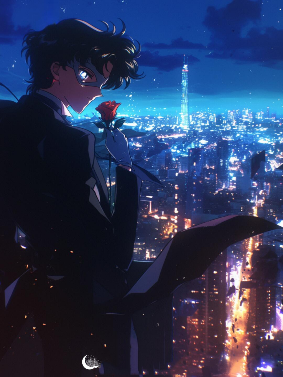 俯瞰城市夜景的夜礼服假面 midjourney对夜礼服假面的识别度还比较低
