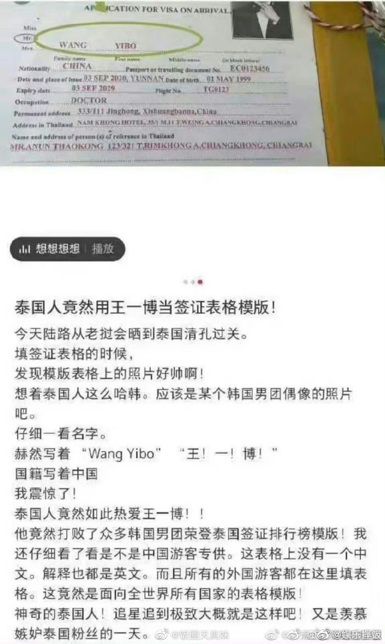 泰国用王一博当签证表格模板 泰国用王一博当签证表格模版,就是说泰国