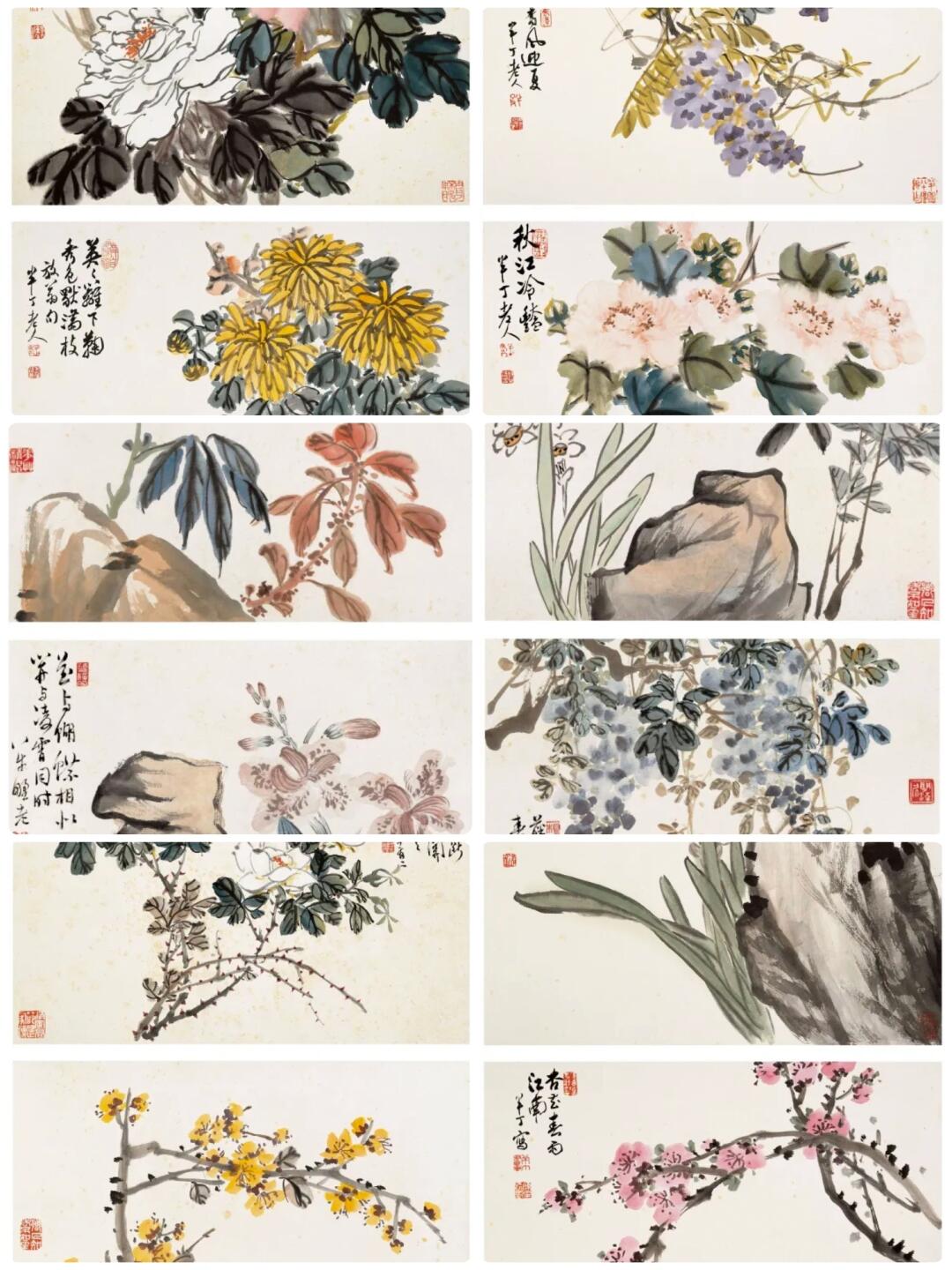 国画大师陈半丁的花卉画,笔墨潇洒