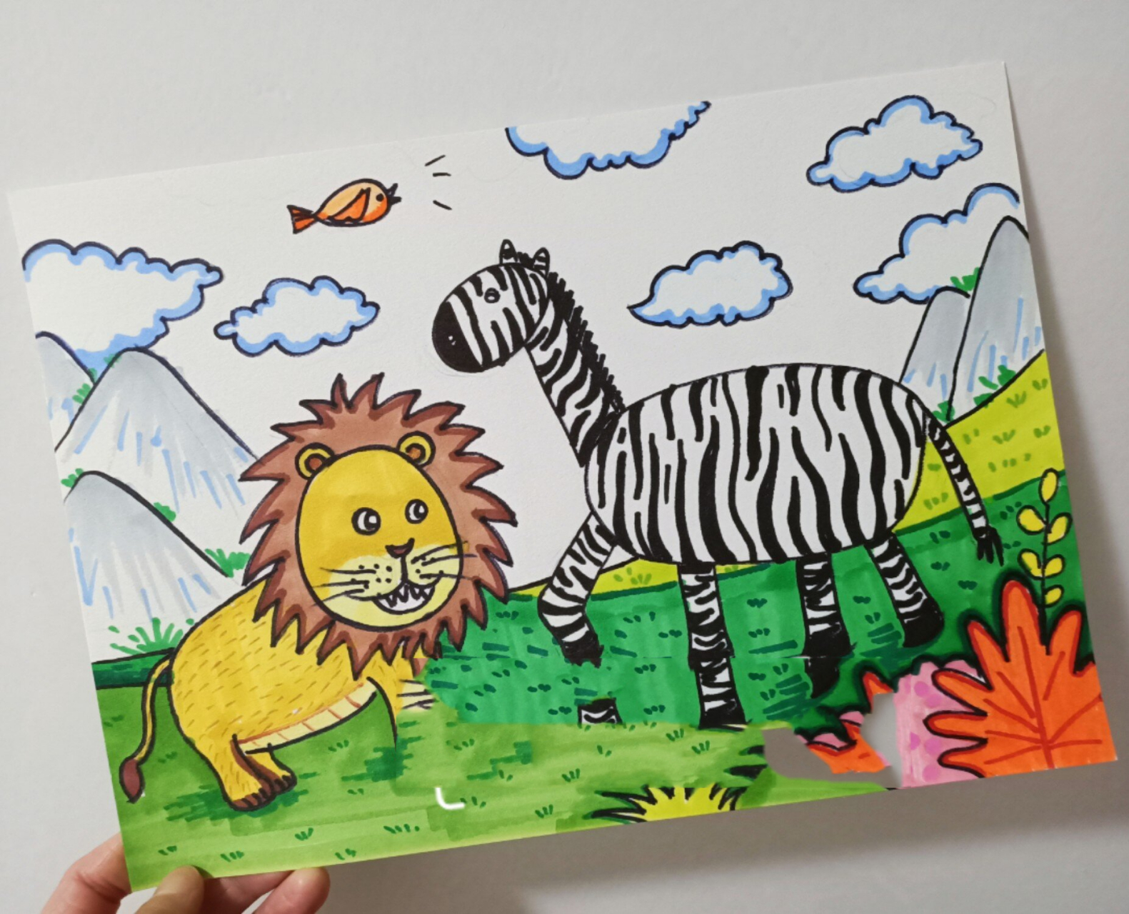 儿童创意简笔画卡通草原凶猛狮子可爱斑马 课上和宝贝一起创造的,原创