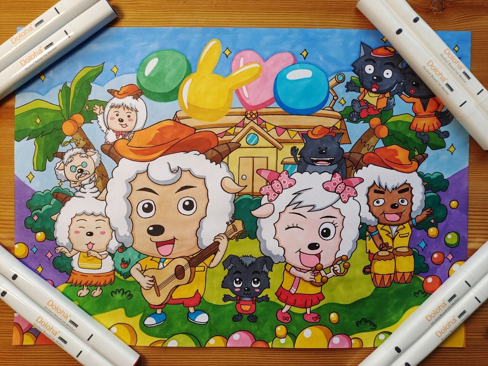 喜羊羊与灰太狼手绘(附原图) #喜羊羊与灰太狼# #马克笔手绘# 喜羊羊