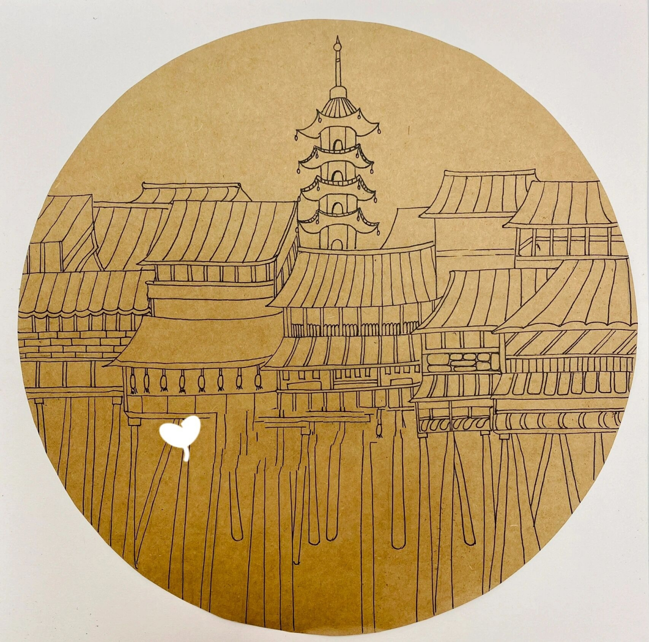 少儿美术|黑白线描|吊脚楼 7815课程类型:黑白线描-创意美术课程