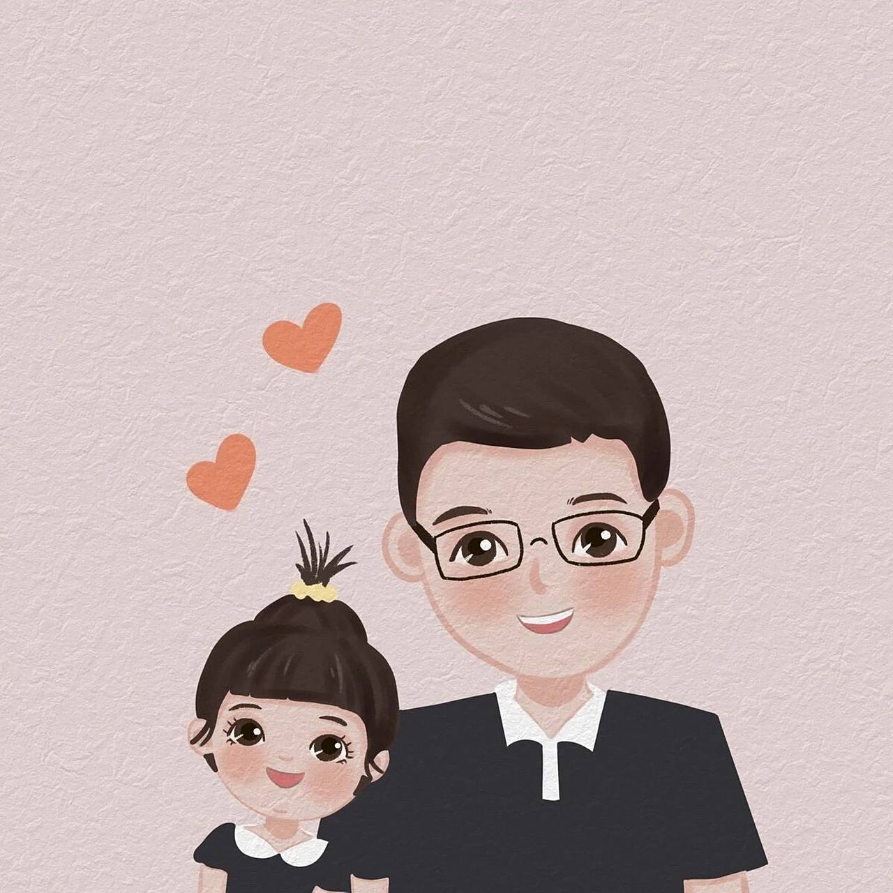 手绘头像全家福一家三口父女合照卡通定制画