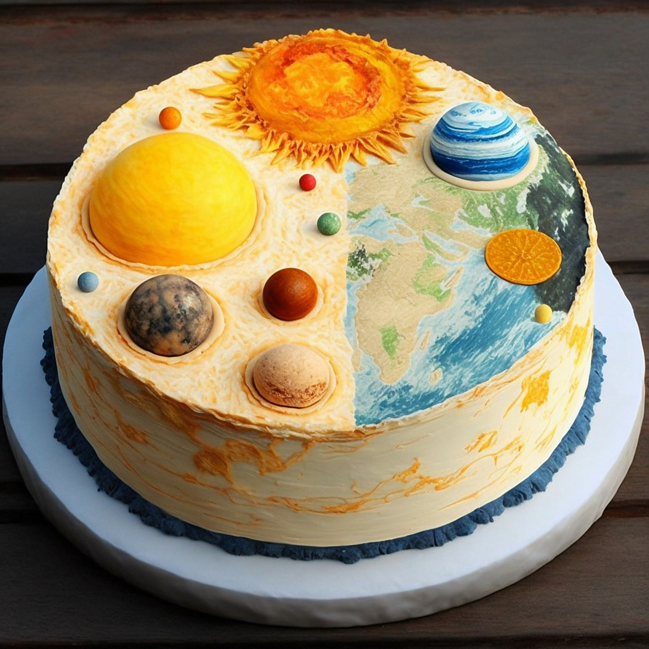 昨天忽然想到,奶油做的行星融化在蛋糕上的过程,不就是太阳系二维化么