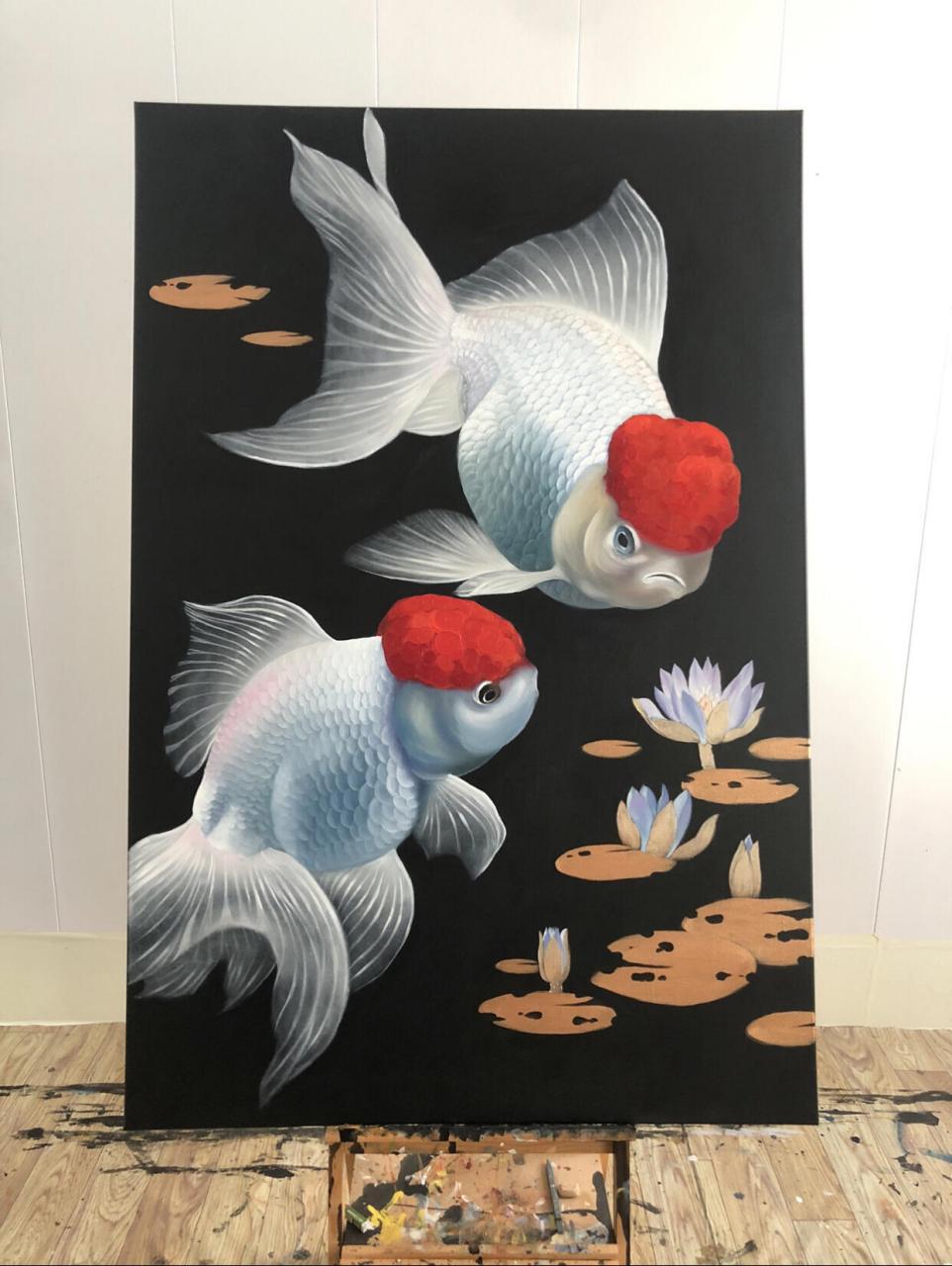 我和我的鱼系列油画作品 作品尺寸:150cm7015100cm 作品寓意:鸿运