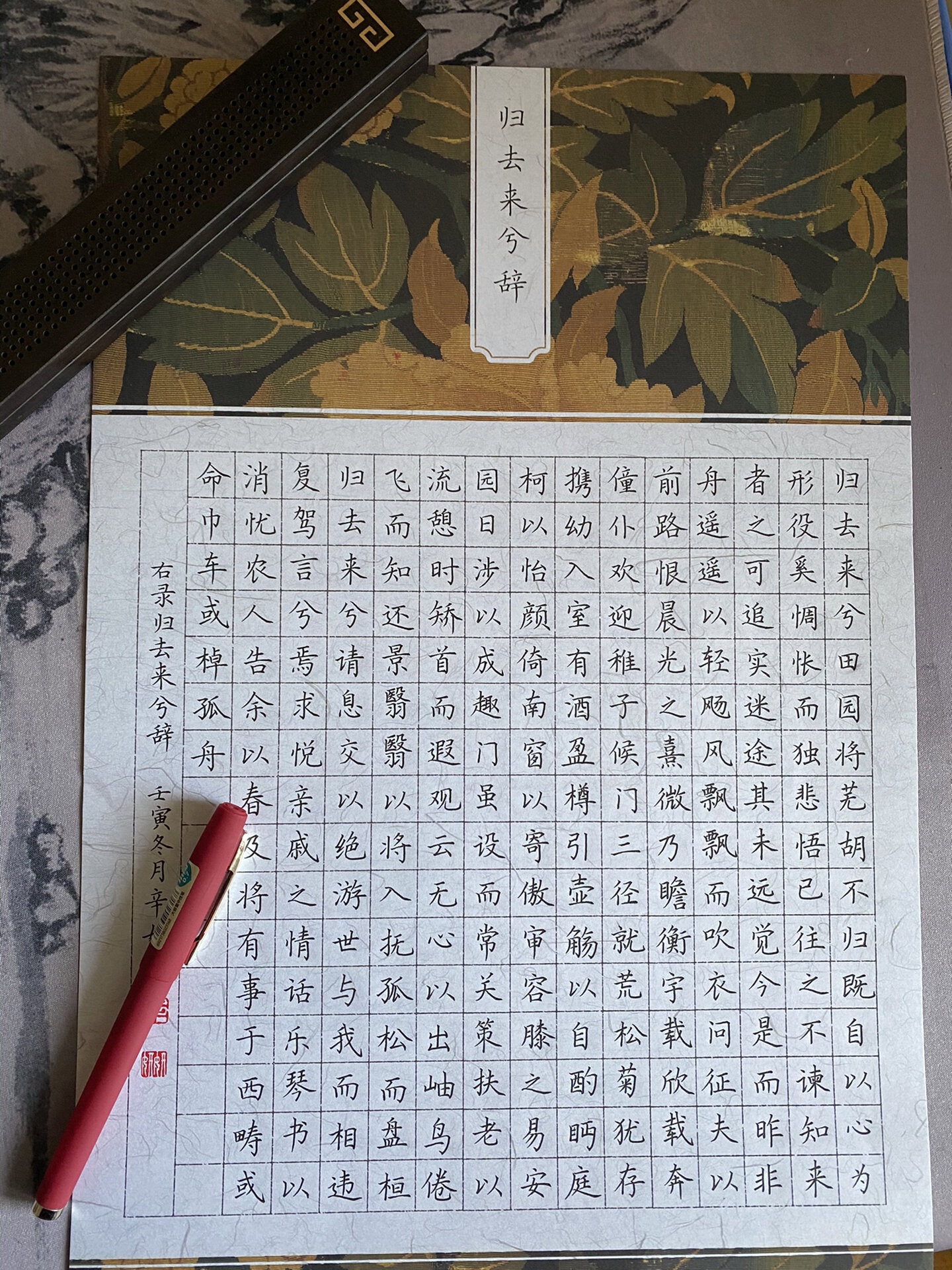 硬笔书法作品《归去来兮辞》,昨日事昨日毕