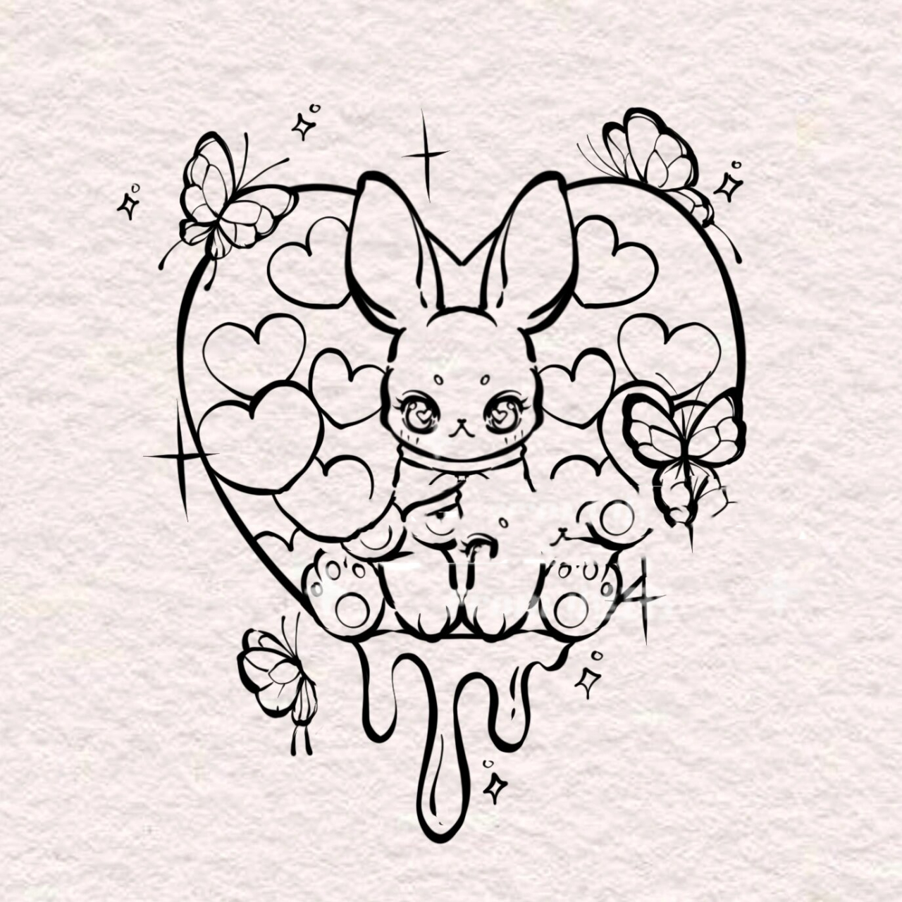 爱心小兔子 客稿 爱心77小兔子纹身手稿 可爱小兔子 爱心纹身#纹身