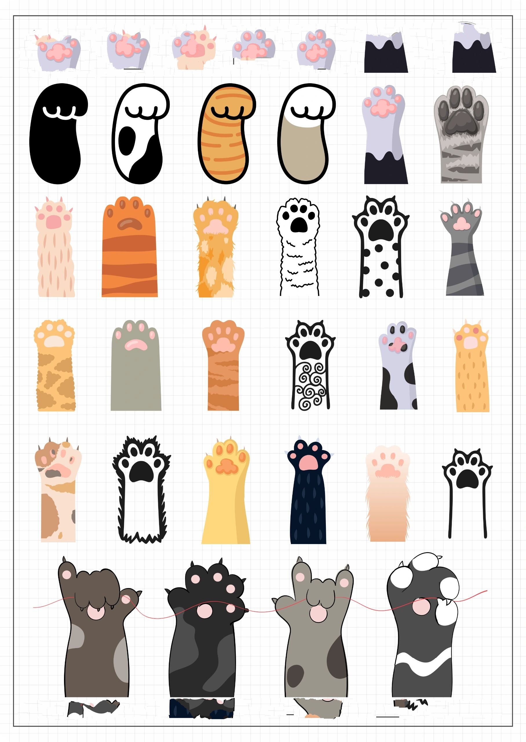 卡通手绘猫爪脚印手帐png饭圈美化美工素材 两百多款,9张拼图 喜欢的