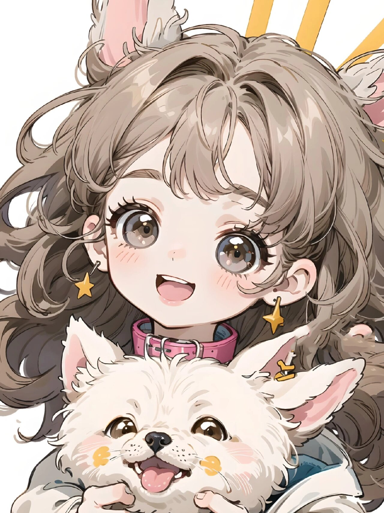 绘画素材 | 少女与宠物狗插画头像