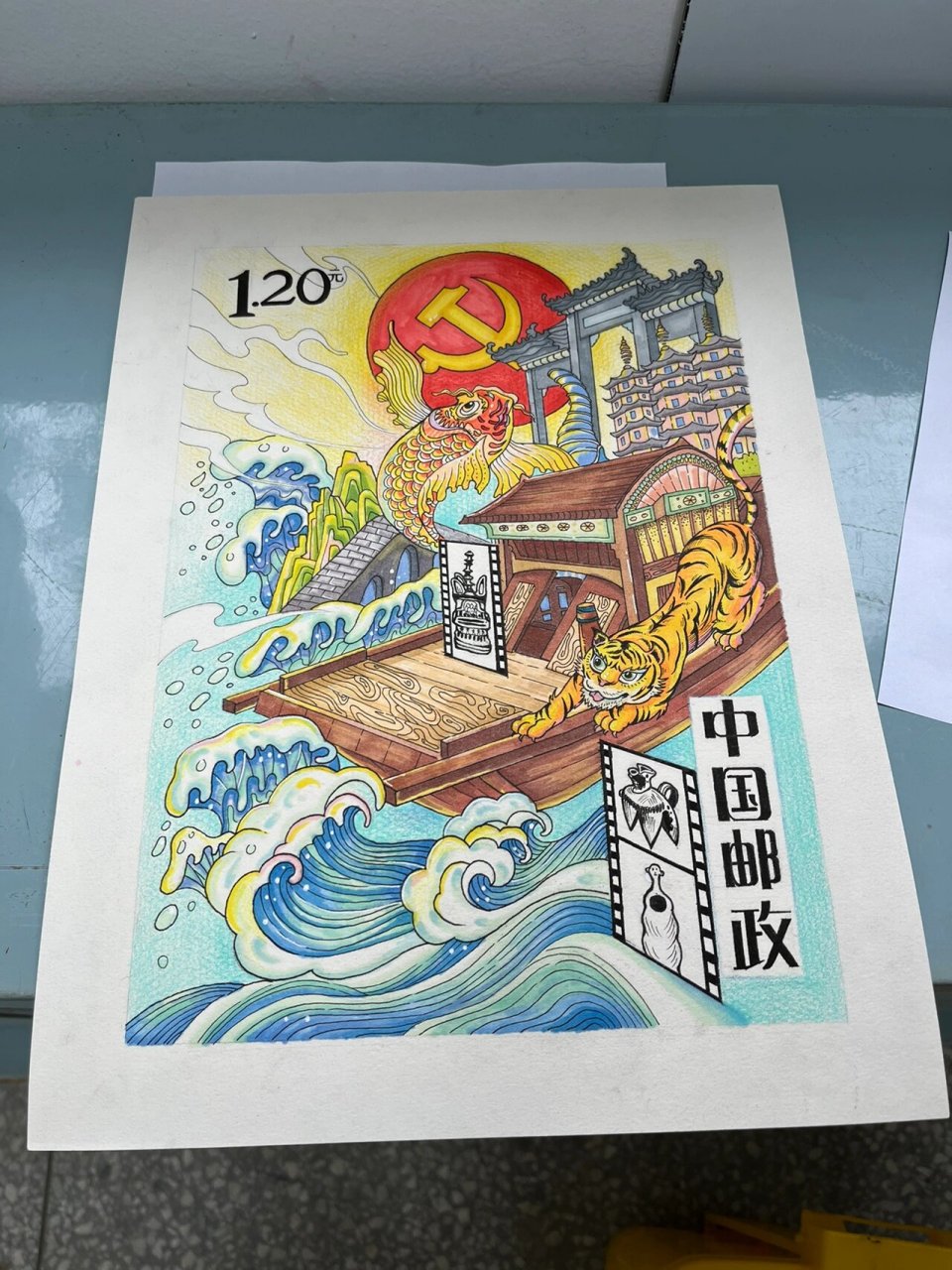 用马克笔画红船图片