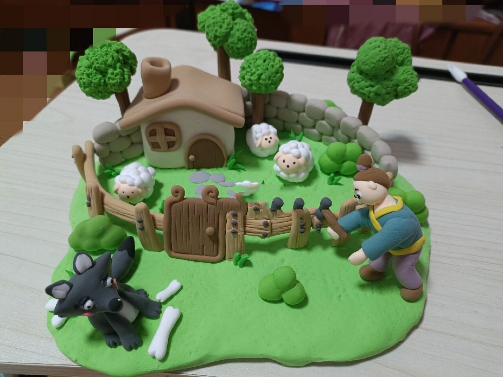 亡羊补牢 亡羊补牢黏土场景,有狼92有羊99有人有围栏等元素